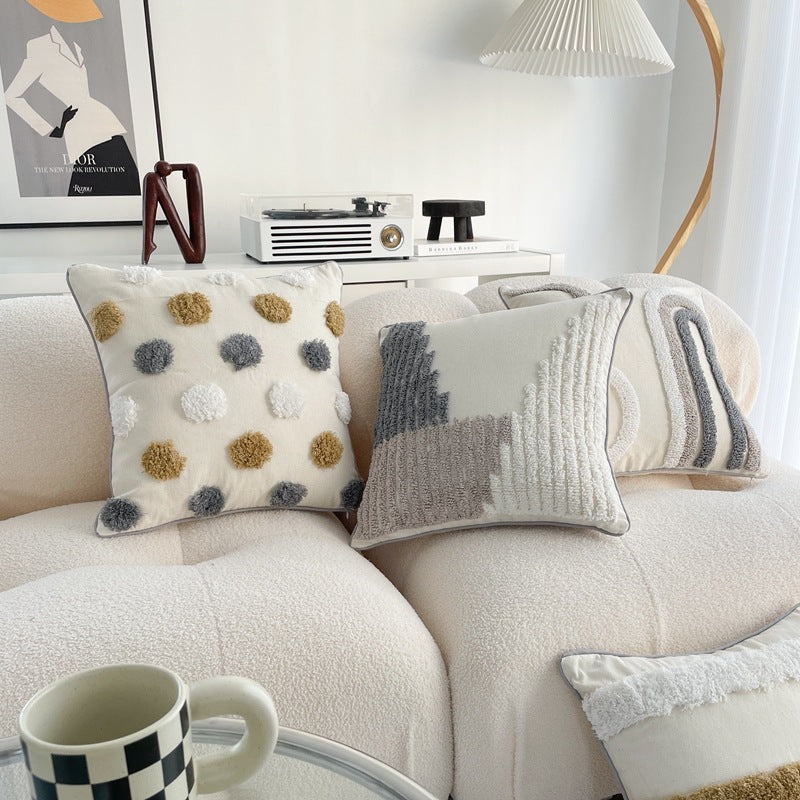 KTX-557907 Bohemian Style Cotton and Linen Pillow Cover with Geometric Patterns and Tassels, 45x45cm