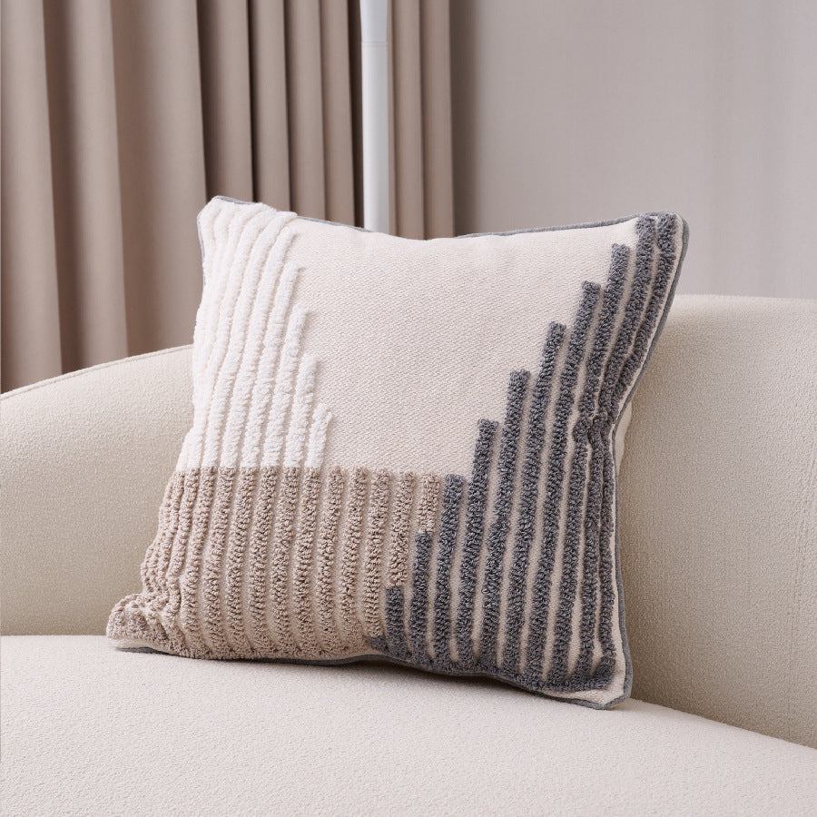 KTX-557907 Bohemian Style Cotton and Linen Pillow Cover with Geometric Patterns and Tassels, 45x45cm