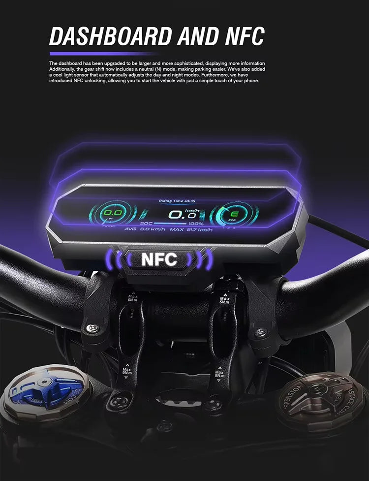 KTX-558547 Electric Off-Road Dirt Bike, 72V 10kW Power, 85 km/h Top Speed, Full Suspension, 120 km Range