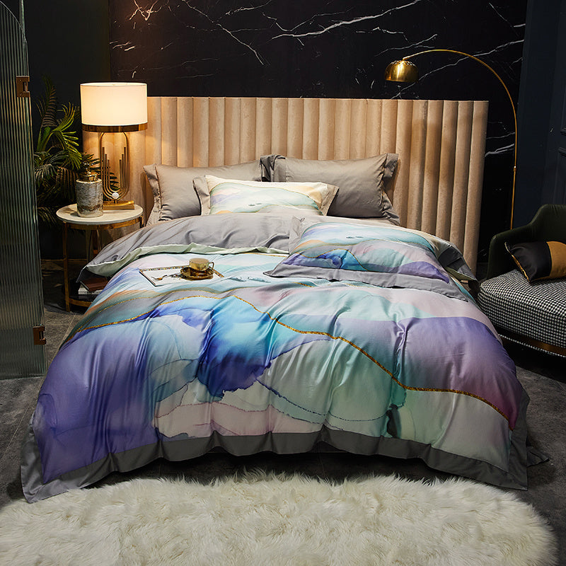 KTX-558995 Four-Piece Cotton Duvet Cover Set with Plant and Flower Patterns for Spring and Summer