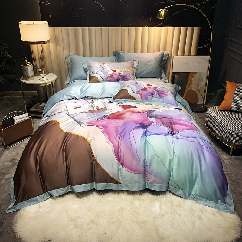 KTX-558995 Four-Piece Cotton Duvet Cover Set with Plant and Flower Patterns for Spring and Summer