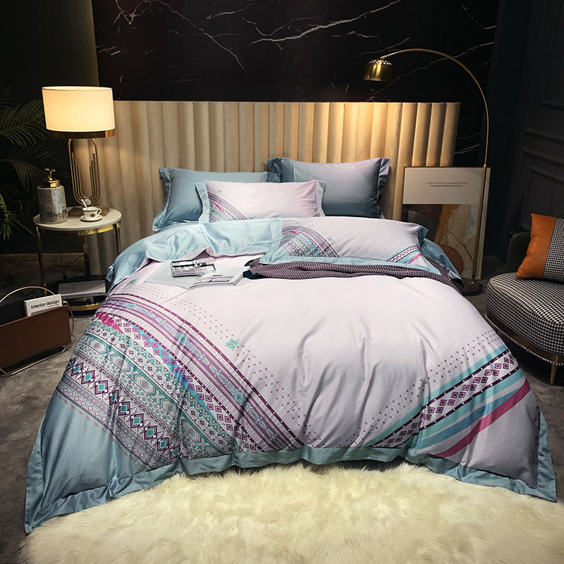 KTX-558995 Four-Piece Cotton Duvet Cover Set with Plant and Flower Patterns for Spring and Summer