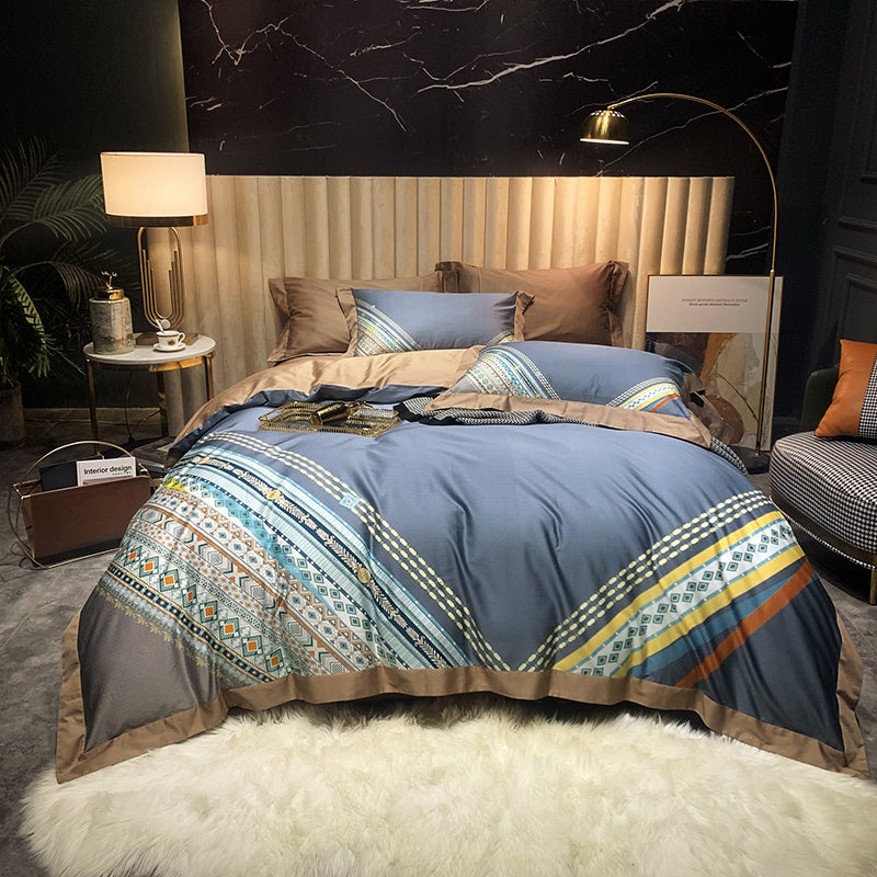 KTX-558995 Four-Piece Cotton Duvet Cover Set with Plant and Flower Patterns for Spring and Summer