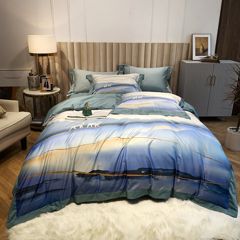 KTX-558995 Four-Piece Cotton Duvet Cover Set with Plant and Flower Patterns for Spring and Summer