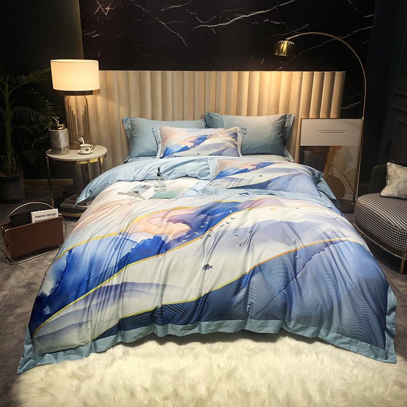 KTX-558995 Four-Piece Cotton Duvet Cover Set with Plant and Flower Patterns for Spring and Summer