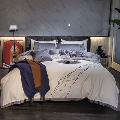 KTX-559315 Four-Piece Set of 100% Long-Staple Cotton Bedding for 1.5m and 1.8m Beds, Embroidered Design