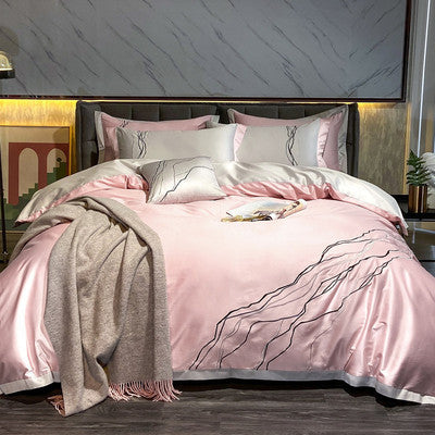 KTX-559315 Four-Piece Set of 100% Long-Staple Cotton Bedding for 1.5m and 1.8m Beds, Embroidered Design