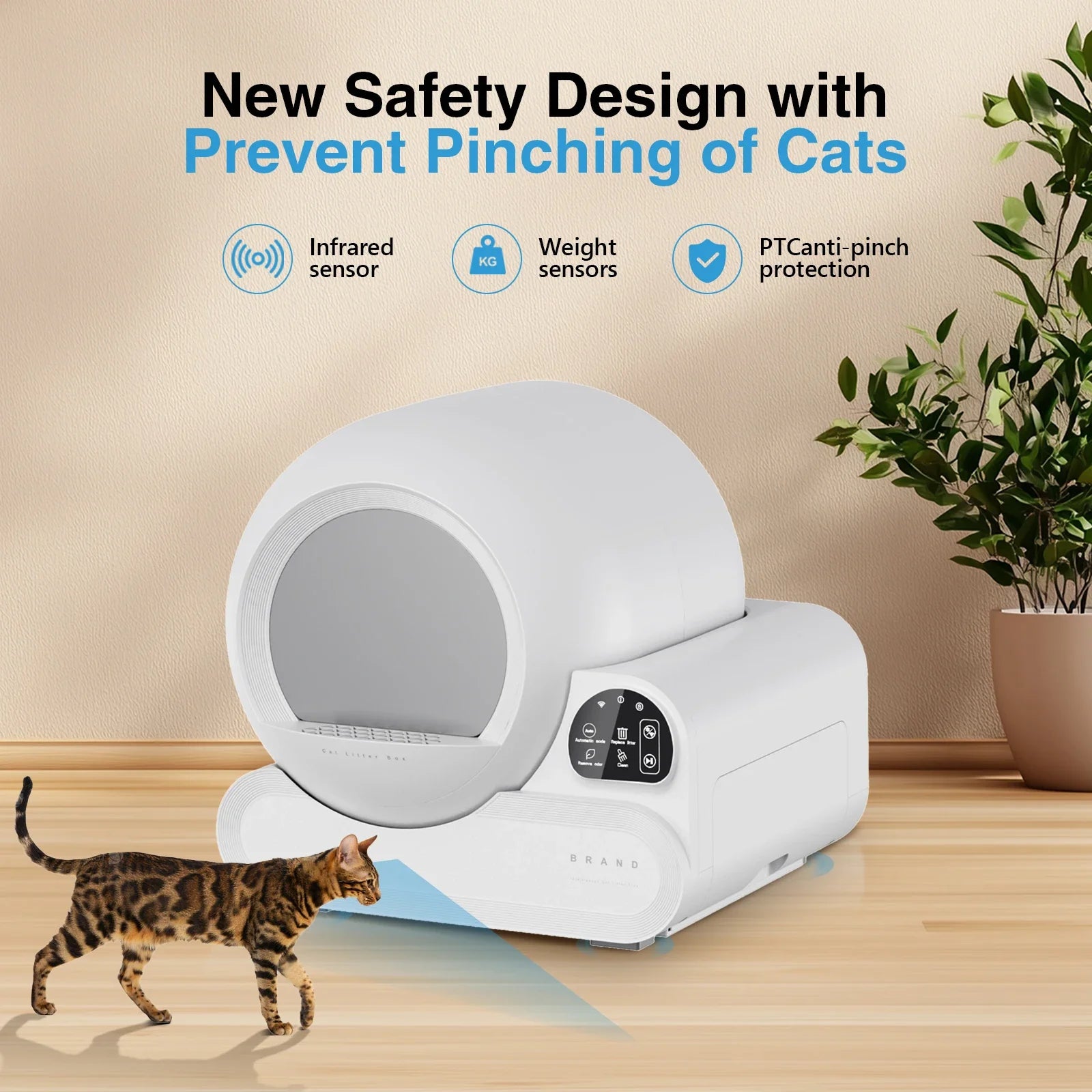 KTX-559443 Smart Cat Litter Box with 70L Capacity, Wi-Fi Controlled, Automatic & Semi-Automatic Cleaning, Odor Control, Easy to Clean, Suitable for Cats Up to 10kg