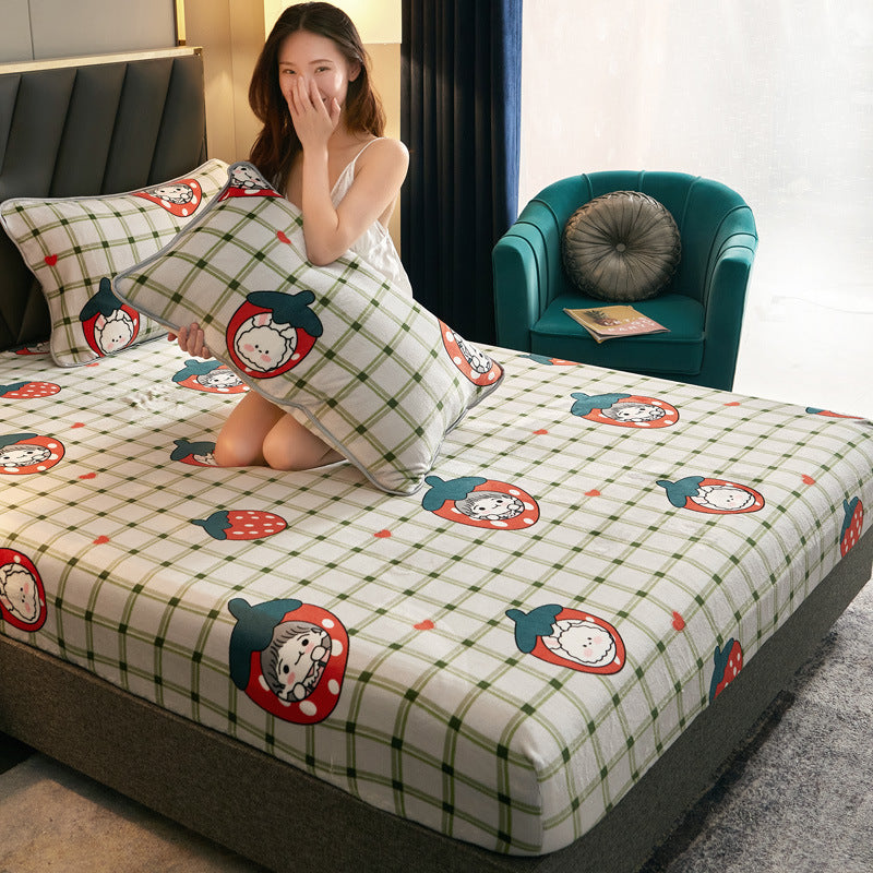 KTX-560147 Luxurious Golden Sable Flannel Mattress Cover - Single Velvet Bedspread for Winter Comfort