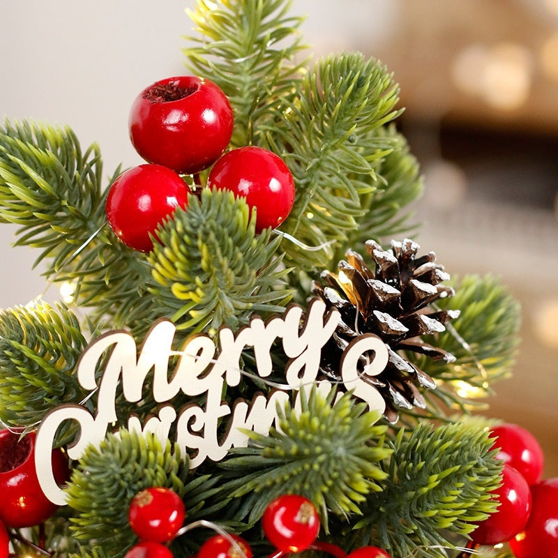 KTX-561107 Mini Desktop Christmas Tree with LED Pine Cone Ornaments, 32cm, Plastic, Red/Champagne/Dark Brown