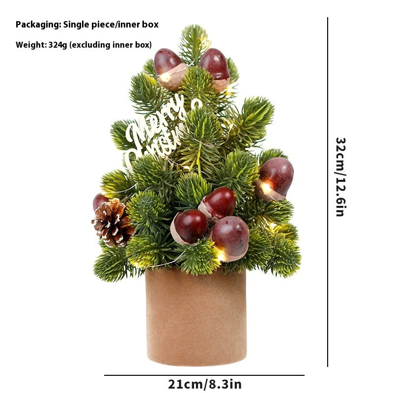 KTX-561107 Mini Desktop Christmas Tree with LED Pine Cone Ornaments, 32cm, Plastic, Red/Champagne/Dark Brown