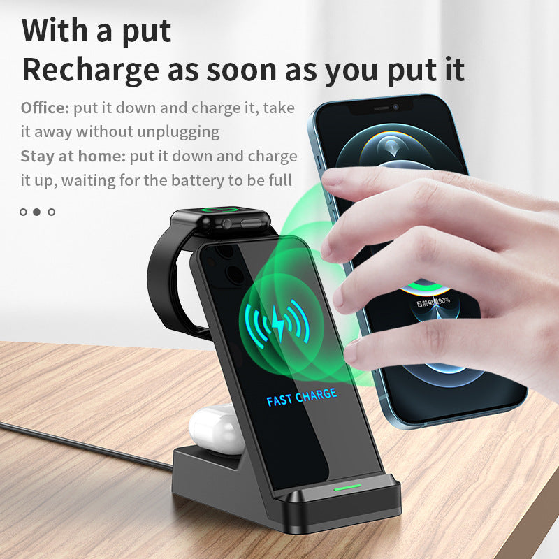 KTX-561363 Three-in-One Wireless Charger with USB Interface - Fast Charging in Black and White