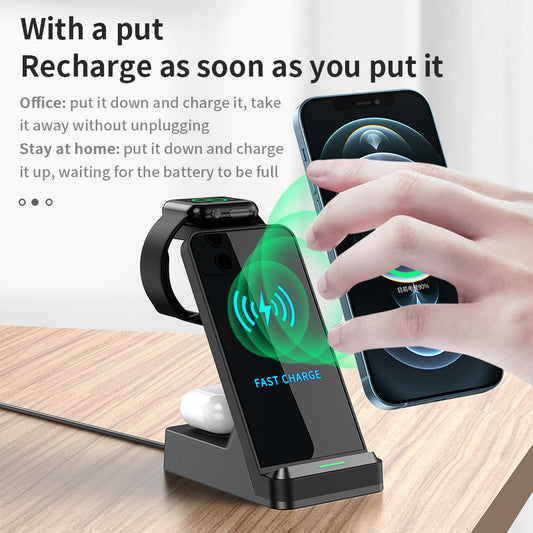 KTX-561363 Three-in-One Wireless Charger with USB Interface - Fast Charging in Black and White