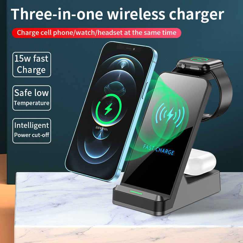 KTX-561363 Three-in-One Wireless Charger with USB Interface - Fast Charging in Black and White