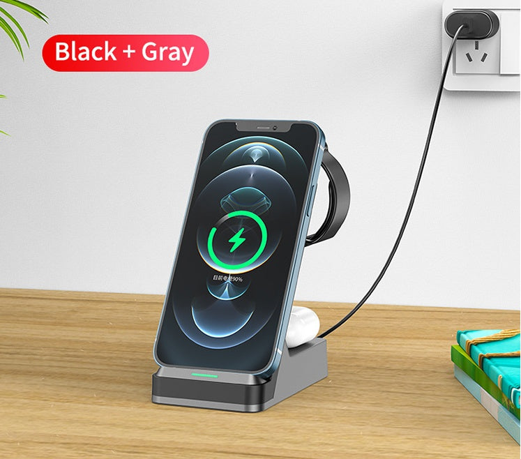 KTX-561363 Three-in-One Wireless Charger with USB Interface - Fast Charging in Black and White