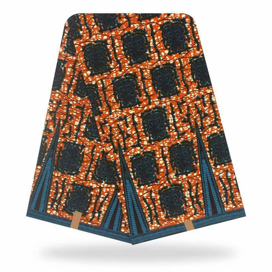 KTX-563283 African Cotton Batik Fabric, 6 Yards, Plant Print - Versatile Material for Apparel and Home Decor