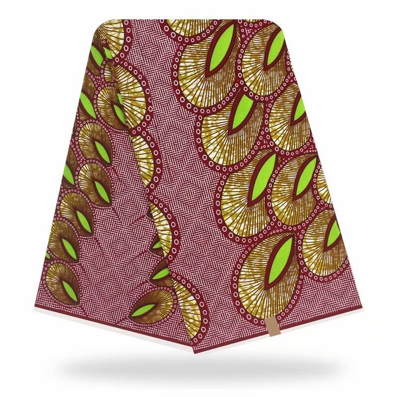 KTX-563283 African Cotton Batik Fabric, 6 Yards, Plant Print - Versatile Material for Apparel and Home Decor