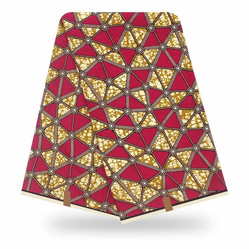 KTX-563283 African Cotton Batik Fabric, 6 Yards, Plant Print - Versatile Material for Apparel and Home Decor