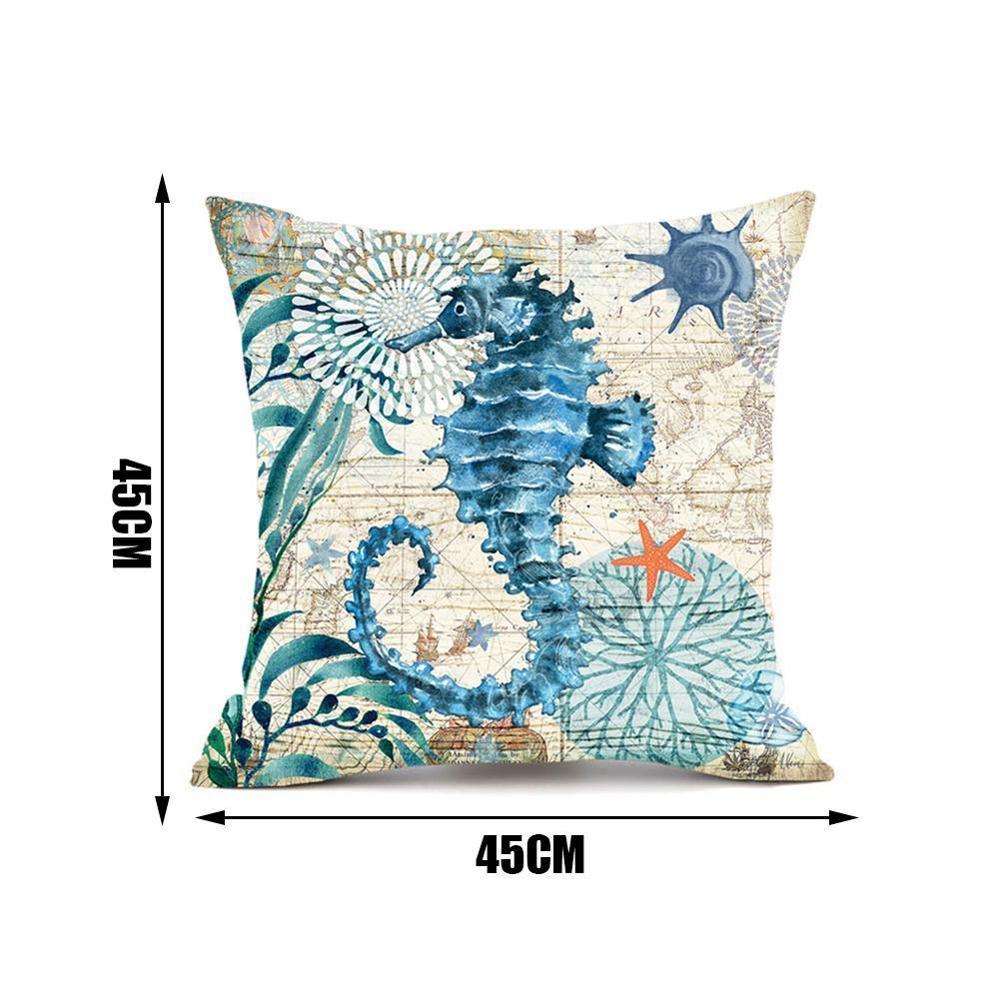 KTX-563283 Linen Chair Cushion with Marine Animal Design and Flax Filling, Perfect for Any Room