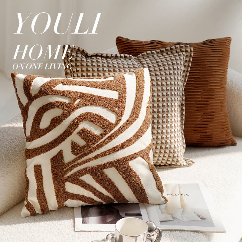 KTX-563411 Cream Color Advanced Retro Style Knotted Pillow Cover - Square, 45x45cm, Various Unique Patterns