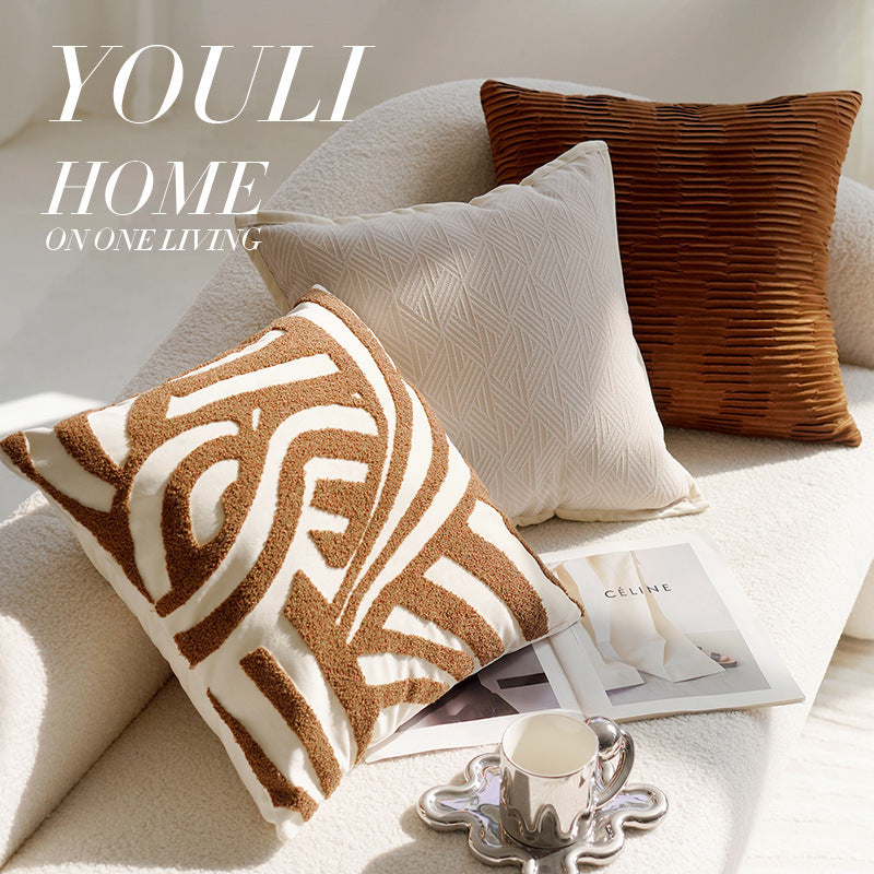 KTX-563411 Cream Color Advanced Retro Style Knotted Pillow Cover - Square, 45x45cm, Various Unique Patterns