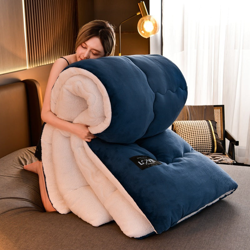 KTX-563603 Double-Sided Milk Velvet Quilt for Winter - Warm Fleece Comfort in Grey, Pink, Blue, Fruit Green, and Blue Grey