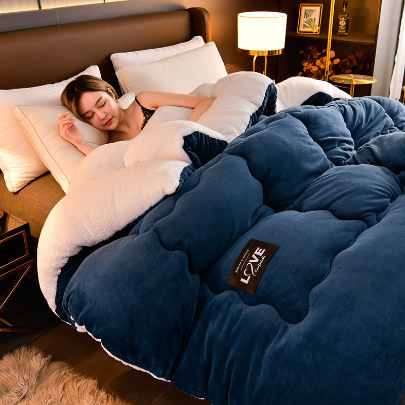 KTX-563603 Double-Sided Milk Velvet Quilt for Winter - Warm Fleece Comfort in Grey, Pink, Blue, Fruit Green, and Blue Grey