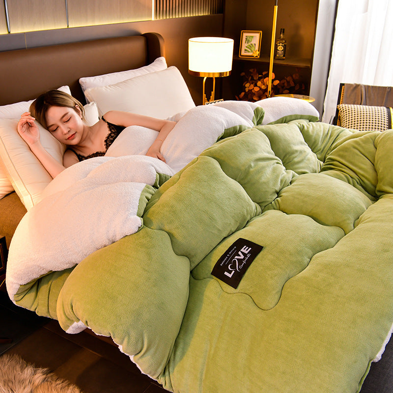 KTX-563603 Double-Sided Milk Velvet Quilt for Winter - Warm Fleece Comfort in Grey, Pink, Blue, Fruit Green, and Blue Grey