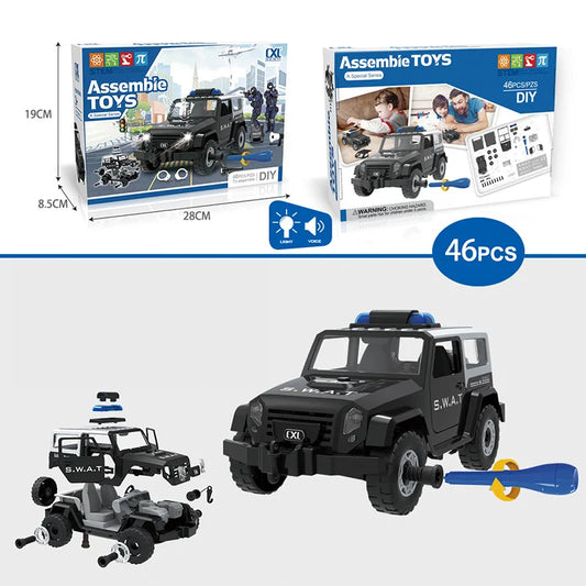 KTX-563859 Puzzle Assembly Fire Truck Toy with Lights and Sounds for Kids, Educational DIY Building Block Set