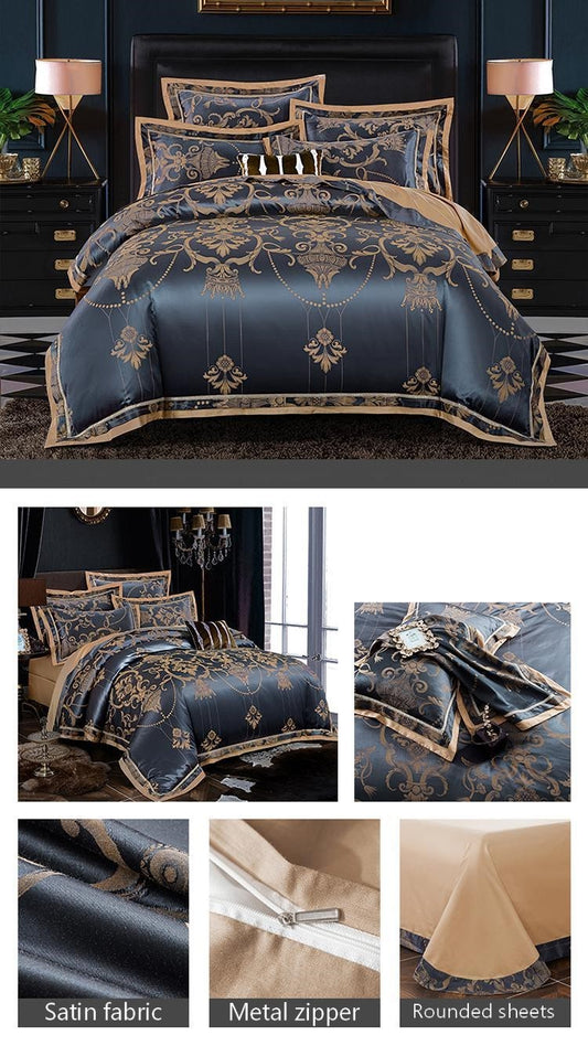 KTX-563923 Luxury Tencel Cotton Satin Jacquard Quilt Cover Set - Available in 4-Piece and 6-Piece Options