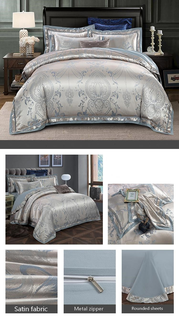 KTX-563923 Luxury Tencel Cotton Satin Jacquard Quilt Cover Set - Available in 4-Piece and 6-Piece Options