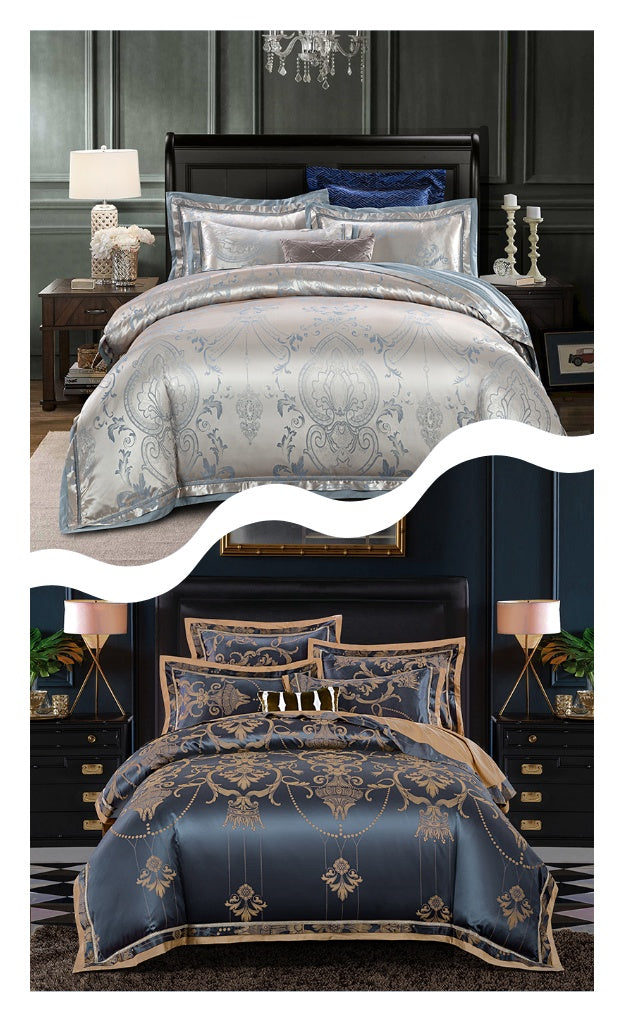 KTX-563923 Luxury Tencel Cotton Satin Jacquard Quilt Cover Set - Available in 4-Piece and 6-Piece Options