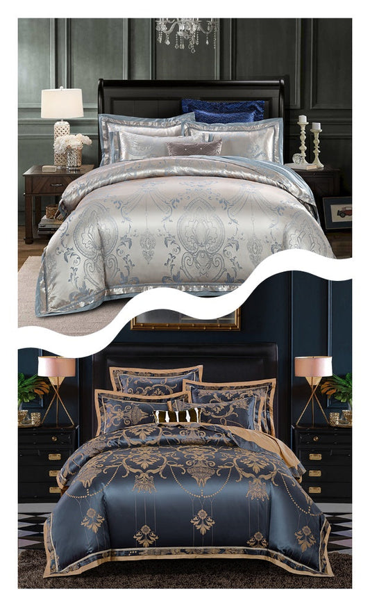 KTX-563923 Luxury Tencel Cotton Satin Jacquard Quilt Cover Set - Available in 4-Piece and 6-Piece Options