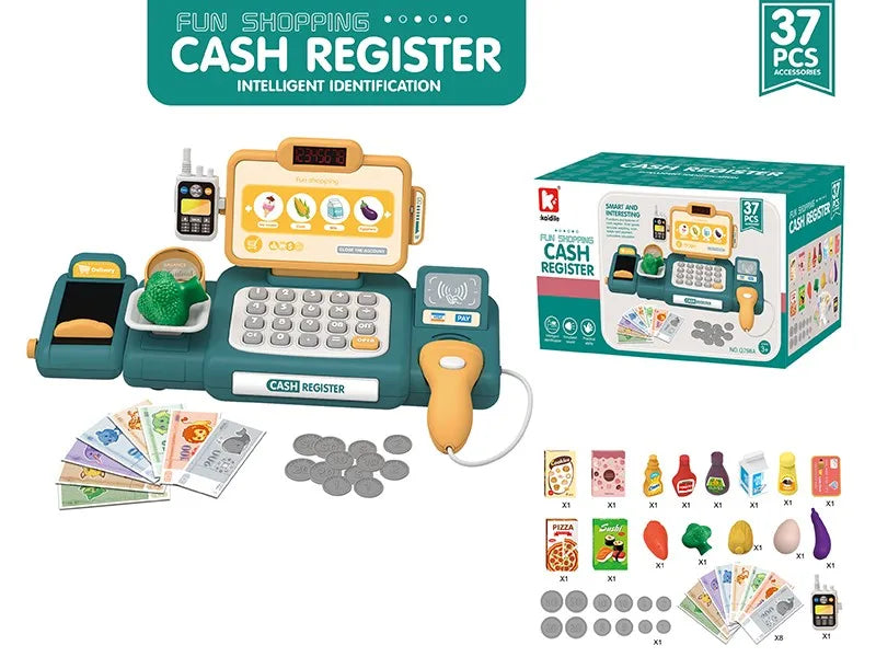 KTX-564435 Kids Cash Register Playset - 36PCS Supermarket Toy for Ages 2-13, Fun Pretend Play Set