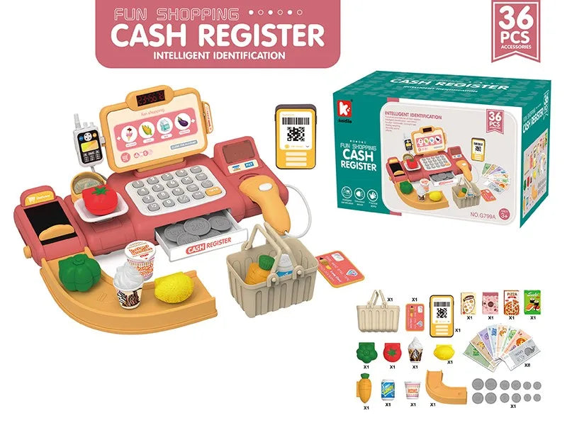 KTX-564435 Kids Cash Register Playset - 36PCS Supermarket Toy for Ages 2-13, Fun Pretend Play Set