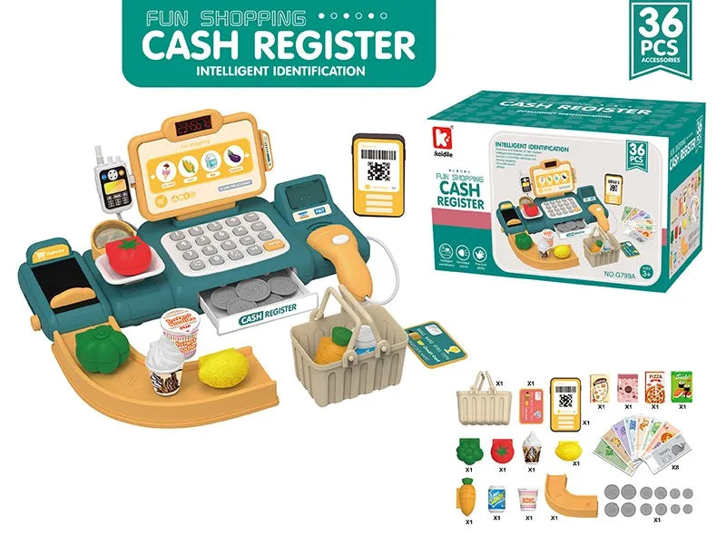 KTX-564435 Kids Cash Register Playset - 36PCS Supermarket Toy for Ages 2-13, Fun Pretend Play Set