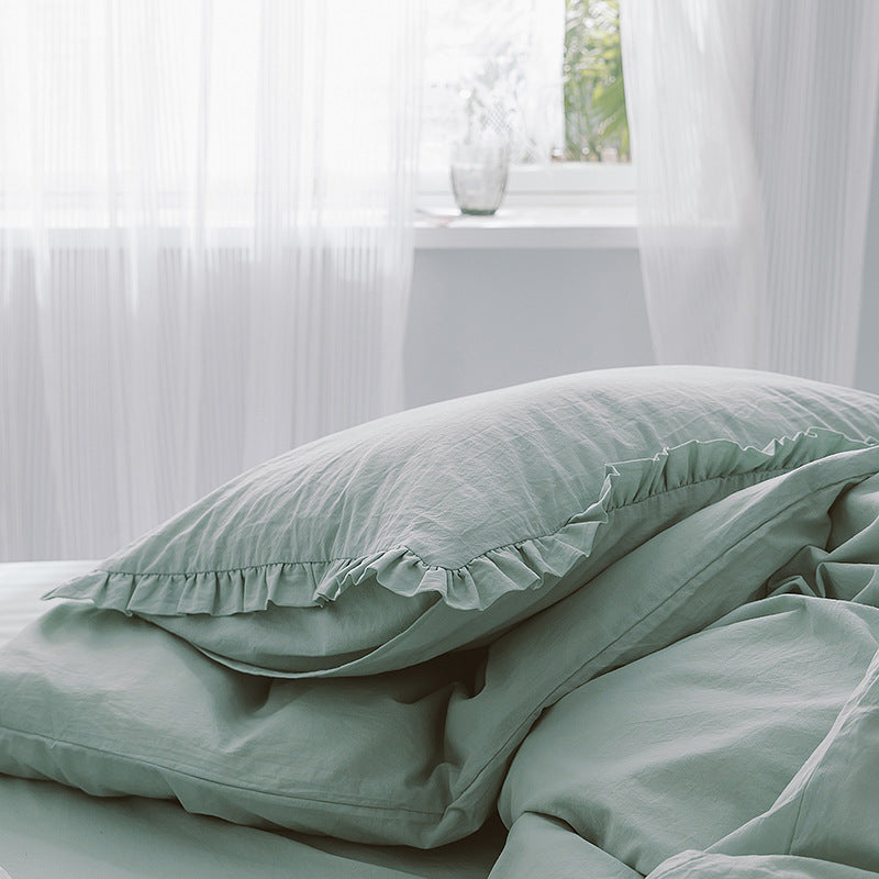 KTX-564435 Washed Cotton Ruffle Pillowcase in Multiple Colors - European Style 48x74 Cm Cover