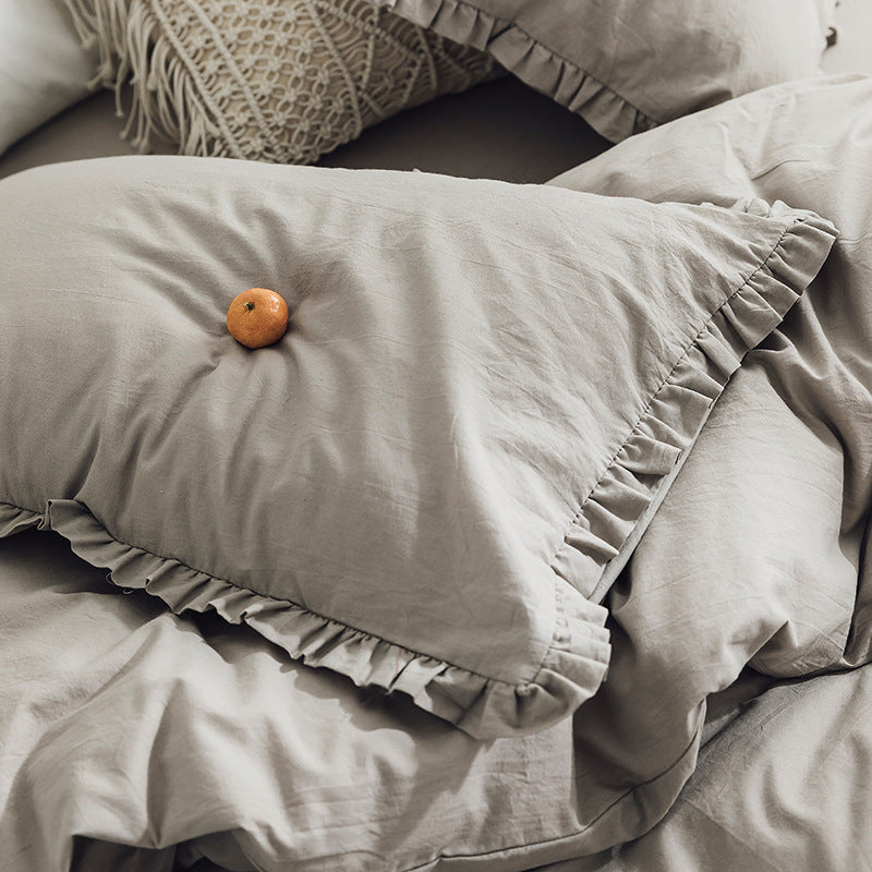 KTX-564435 Washed Cotton Ruffle Pillowcase in Multiple Colors - European Style 48x74 Cm Cover