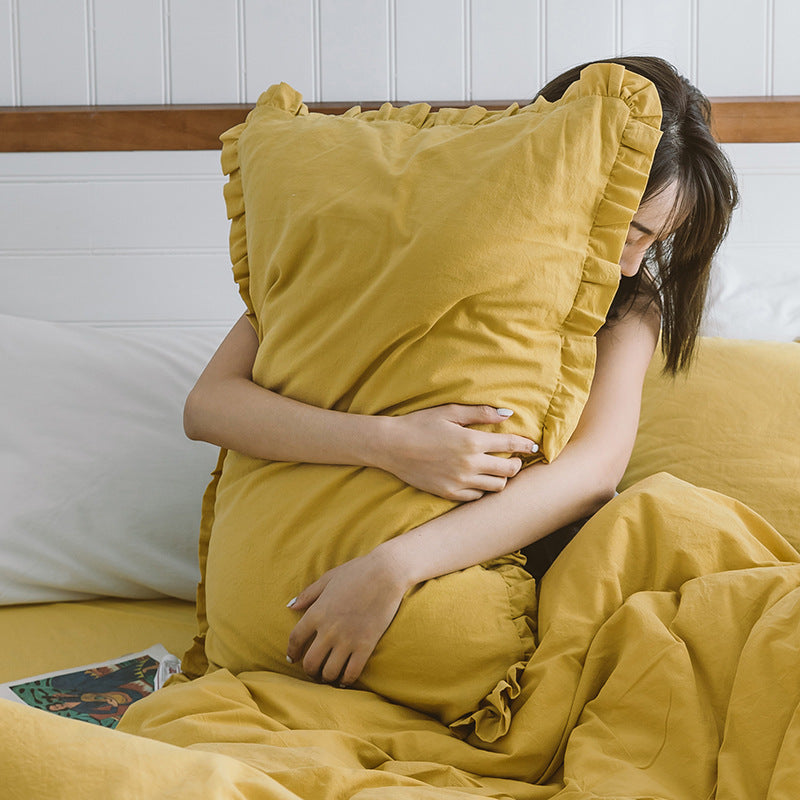 KTX-564435 Washed Cotton Ruffle Pillowcase in Multiple Colors - European Style 48x74 Cm Cover