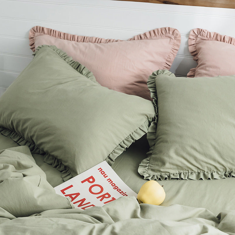 KTX-564435 Washed Cotton Ruffle Pillowcase in Multiple Colors - European Style 48x74 Cm Cover