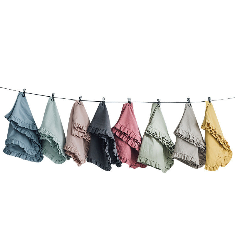 KTX-564435 Washed Cotton Ruffle Pillowcase in Multiple Colors - European Style 48x74 Cm Cover