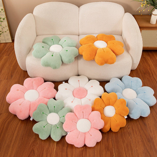 KTX-564563 Creative Flower Plush Cushion Pillow – Milky White, Sunflower, Lake Blue, Emerald, Pink, Gray, Purple, White, Yellow – 35cm/45cm/50cm