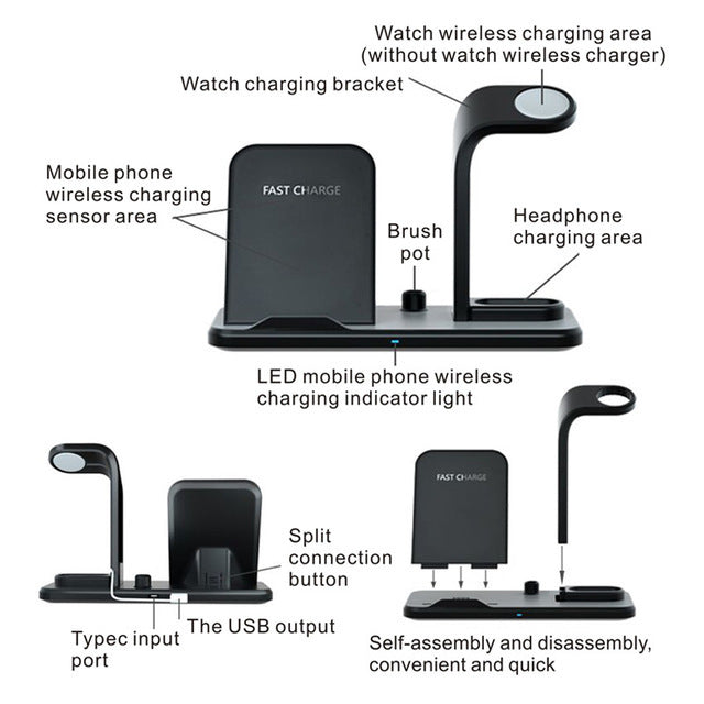 KTX-564819 Wireless Charging Stand with USB and Headphone Output, 10W Max Output, Compatible with Various Smartphones