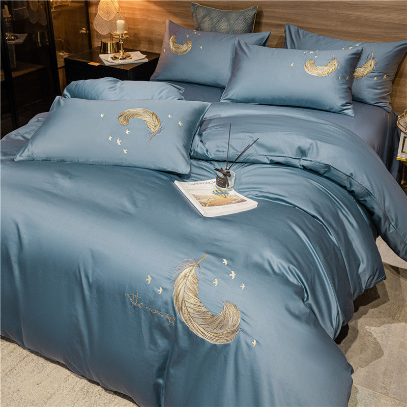 KTX-566227 Cotton Four-Piece Bedding Set with Embroidery Design and Personalized Fashion Elements