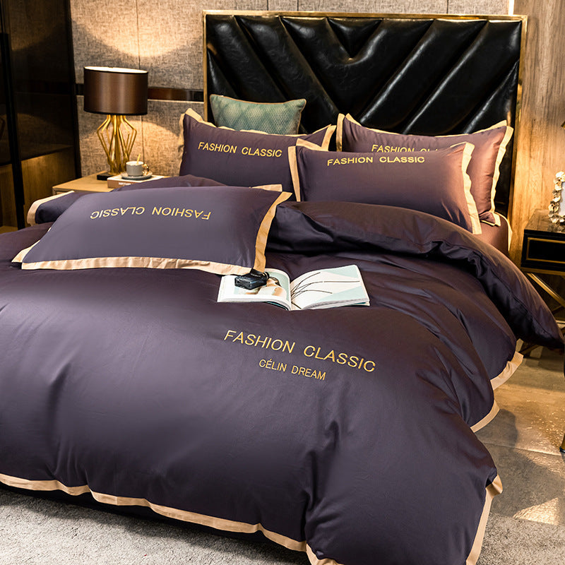 KTX-566227 Cotton Four-Piece Bedding Set with Embroidery Design and Personalized Fashion Elements