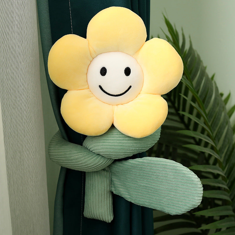 KTX-566611 Plush Sunflower Curtain Buckle - Soft Stretch Velvet Design with Down Cotton Filling, 95cm Height