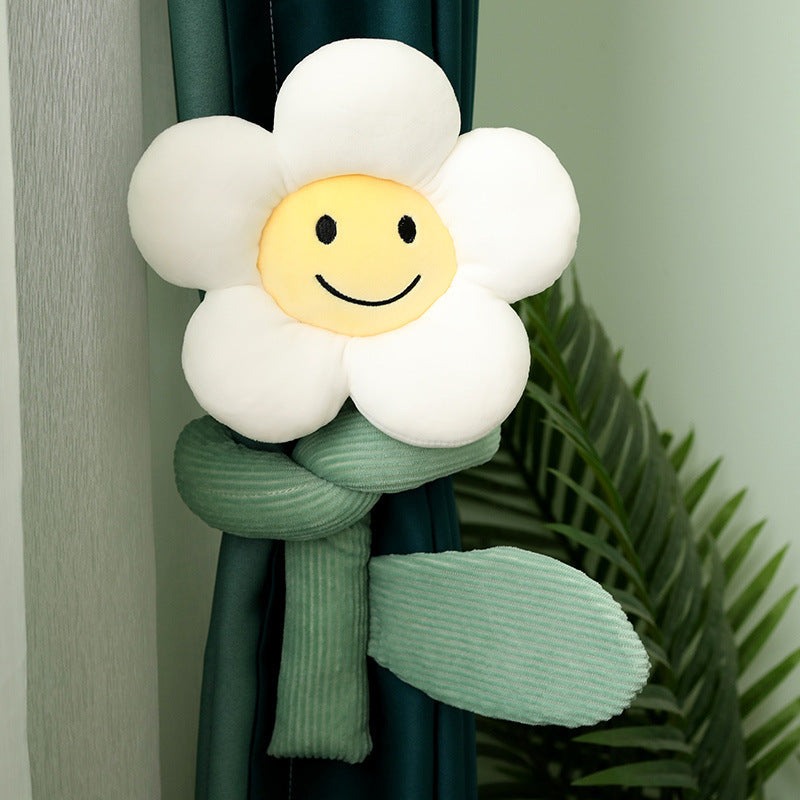 KTX-566611 Plush Sunflower Curtain Buckle - Soft Stretch Velvet Design with Down Cotton Filling, 95cm Height