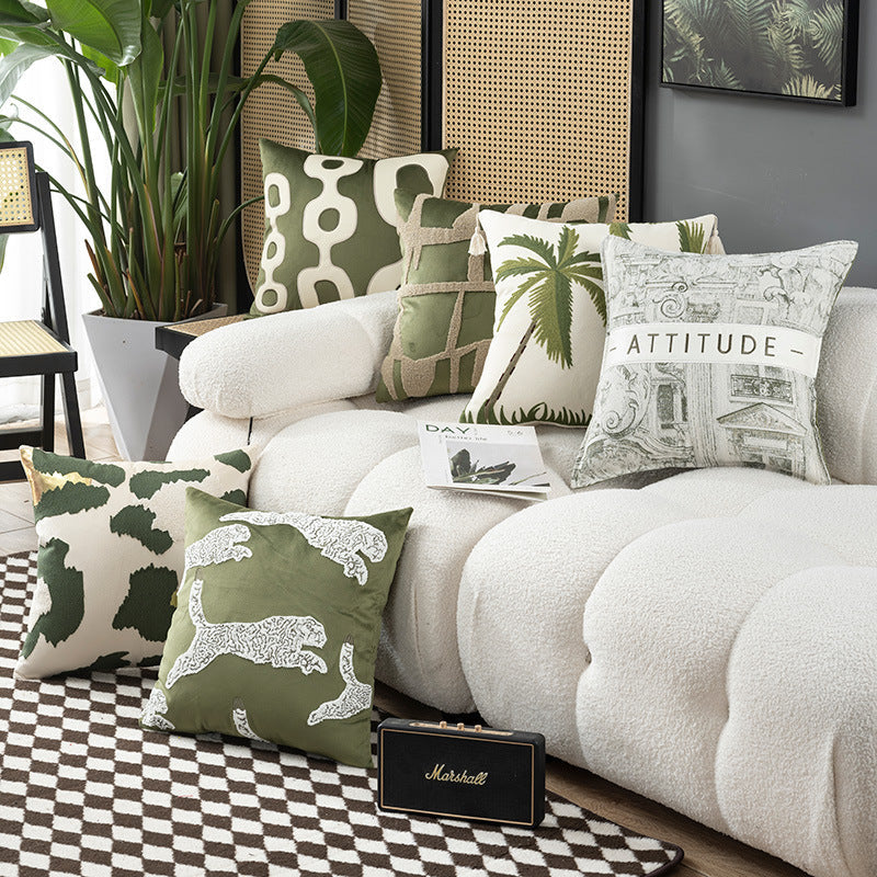 KTX-566867 Geometric Embroidery Square Pillow Cover - Modern Design in Circle Green and Various Patterns