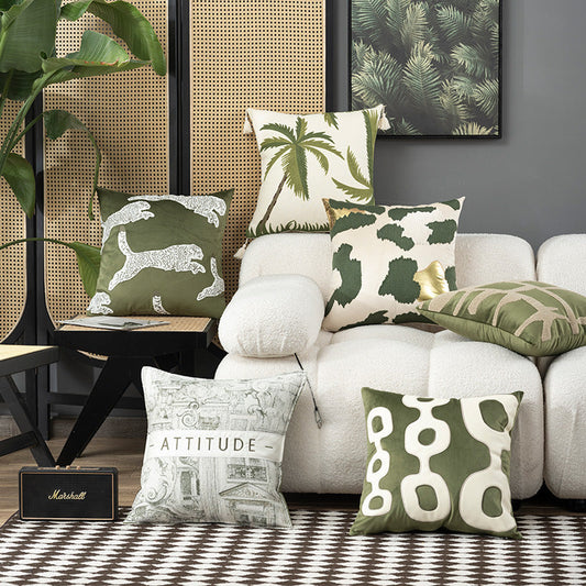 KTX-566867 Geometric Embroidery Square Pillow Cover - Modern Design in Circle Green and Various Patterns