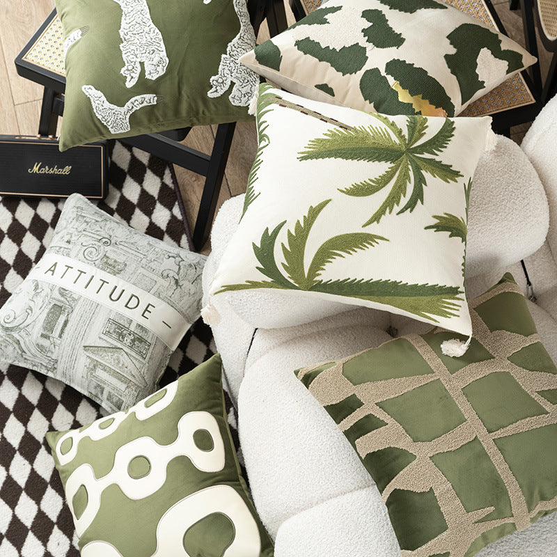 KTX-566867 Geometric Embroidery Square Pillow Cover - Modern Design in Circle Green and Various Patterns